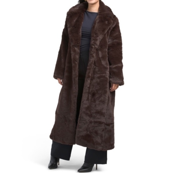 HOUSE OF HARLOW 1960 Faux Fur Chocolate Brown Long Coat Jacket size large - Picture 1 of 13